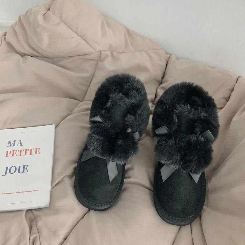 Short Tube Cotton Shoes Women's Autumn and Winter Plus Velvet Warmth Flat Bottom Non-slip Fashion All-match Cute Snow Boots