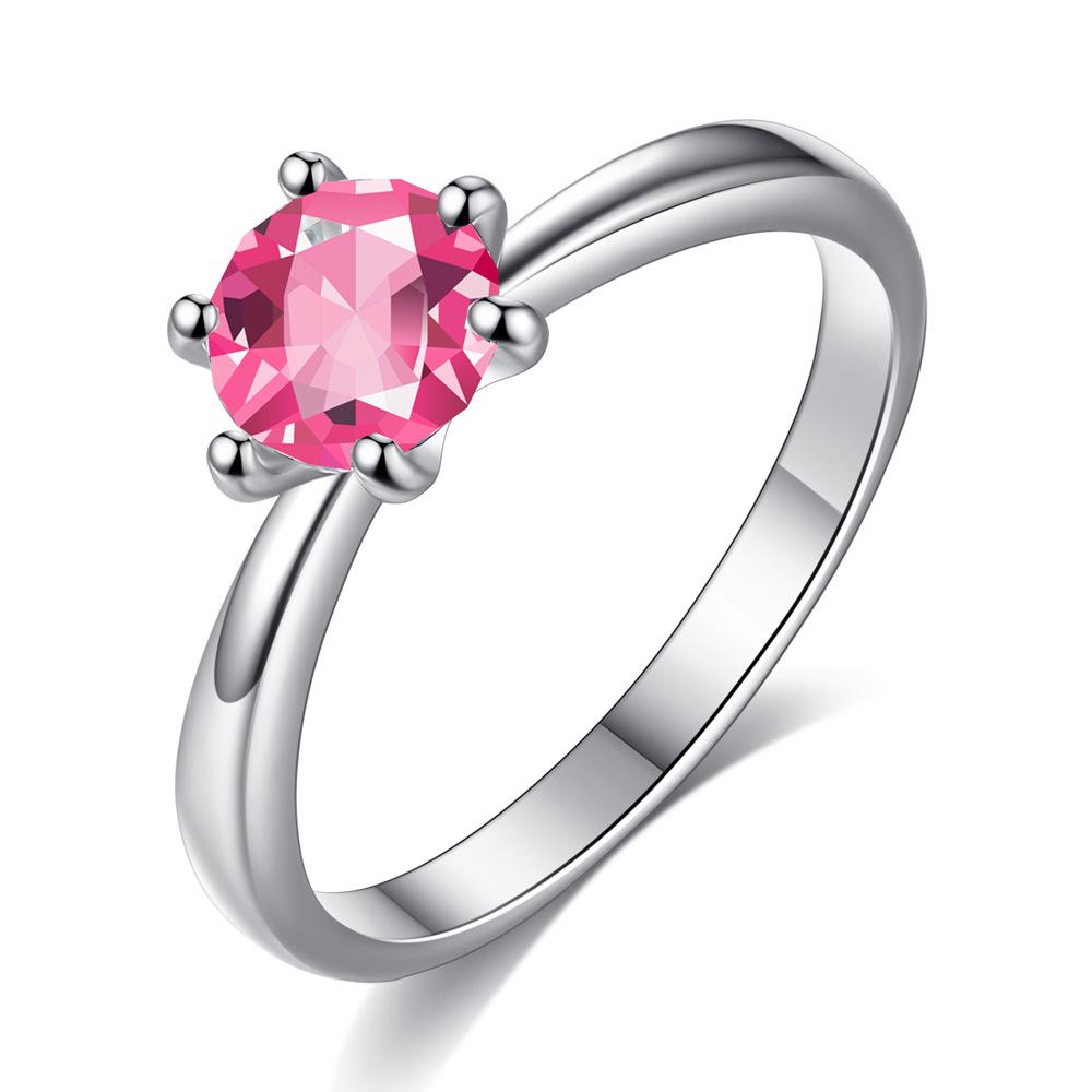 Simple fashion six claw simple zircon ring colorful European and American fashion handmade jewelry