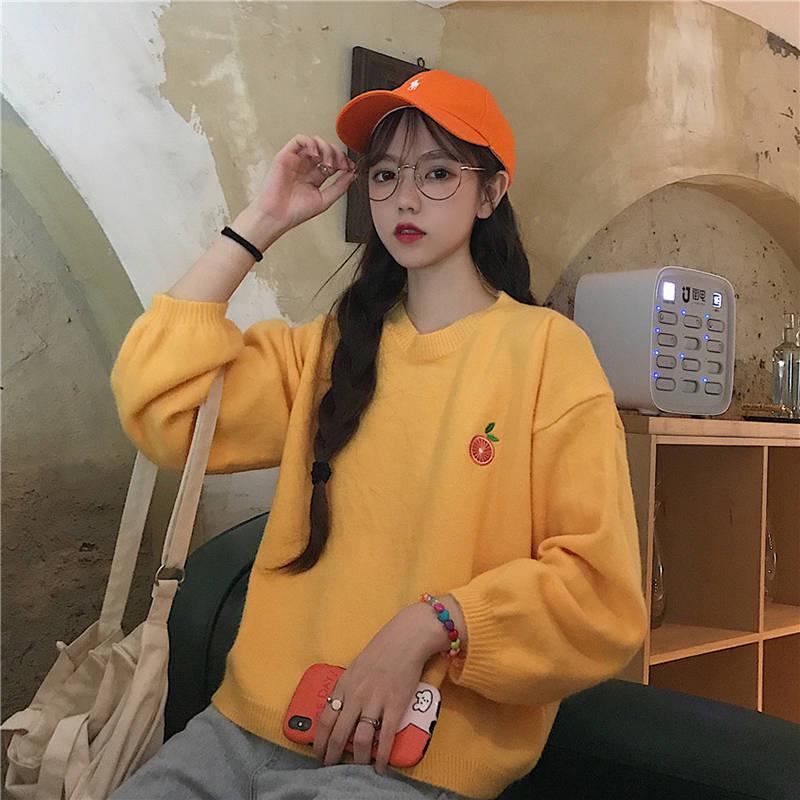 Winter Women Candy-colored Warm Pullover Sweater Girl Round Neck Loose Bottoming Shirt Top