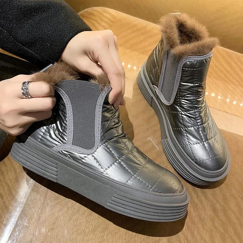 Winter All-match Round Head Non-slip Warmth and Cotton Thickened Snow Boots Women's Fur Martin Boots