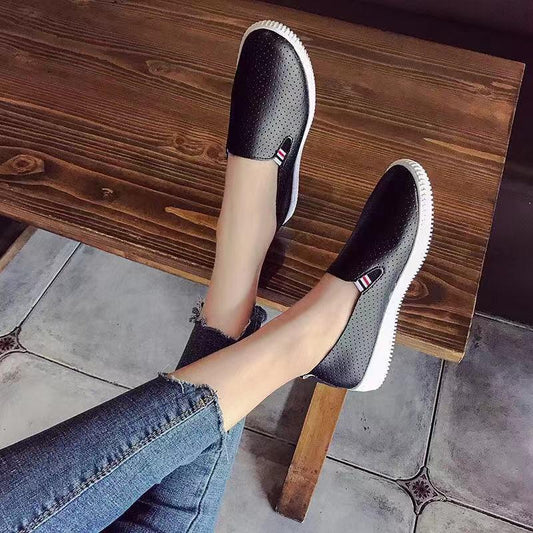 All-match Classic White Shoes Hollow Breathable Non-slip Soft Lightweight One-step Breathable Women's Shoes Women's Leather Shoes