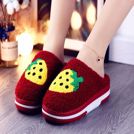 Winter Cotton Slippers Female Bag with Home Thick-soled Love Plush Shoes Warm Slippers Ladies High-heeled Cute Plush Shoes