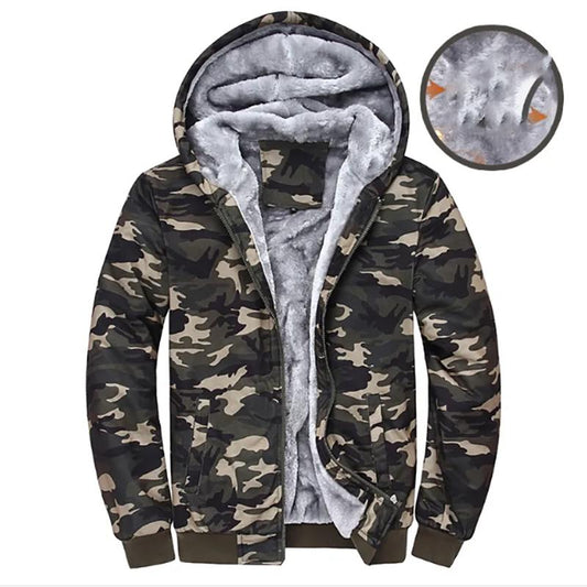 Camouflage Plus Velvet Sweater Hooded Jacket Men's Plus Size Jackets Autumn and Winter Business Slim Thickened Jackets