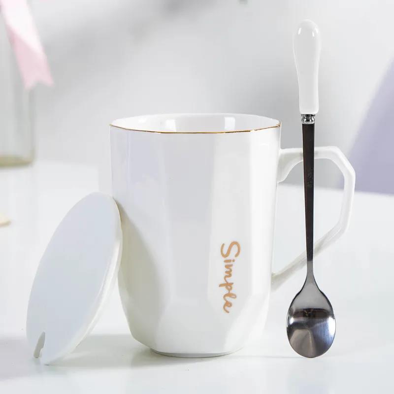 High-value Water Cup Female Student Mug Simple Coffee Cup Office Ceramic Cup with Lid Cup Home