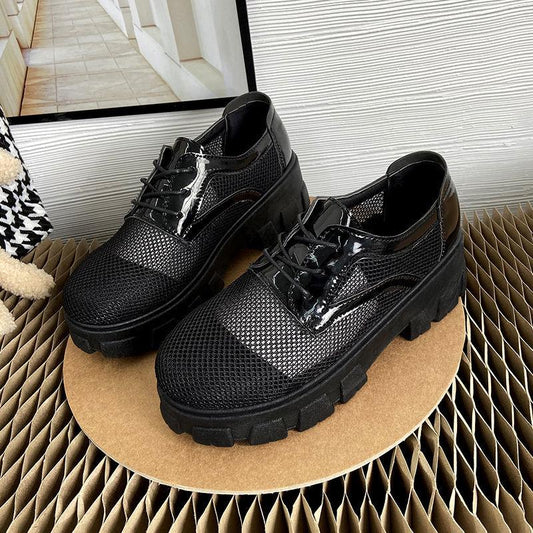 Hollow Mesh Single Shoes Women's Platform Platform Shoes Thick Heels Korean Style Breathable Summer Casual Work Women's Shoes
