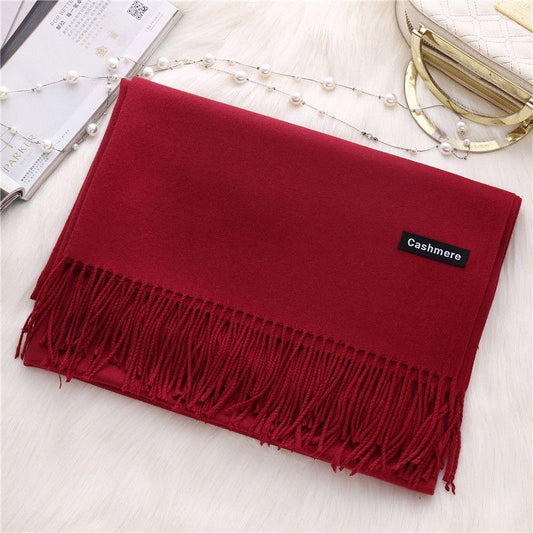 Women Solid Color Cashmere Scarves with Tassel Lady Long Scarf Female Shawl Men Scarf