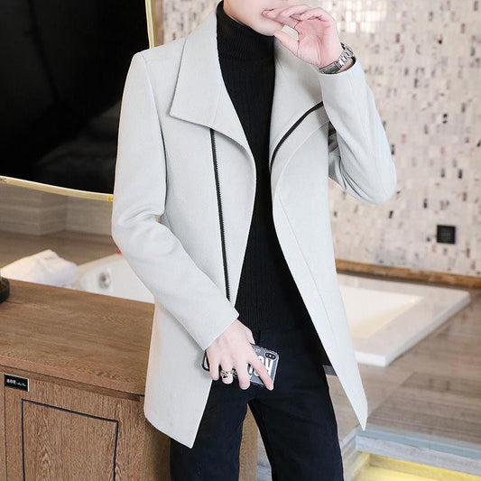 Woolen Coat Men's Mid-length Thick Woolen Coat In Autumn and Winter Windbreaker British Style Casual Coat