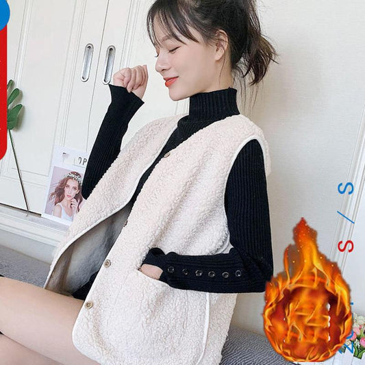Faux Lamb Velvet Vest Women's Wild Loose Women's Waistcoat Outer Wear Vest Vest Jacket Comfortable and Warm