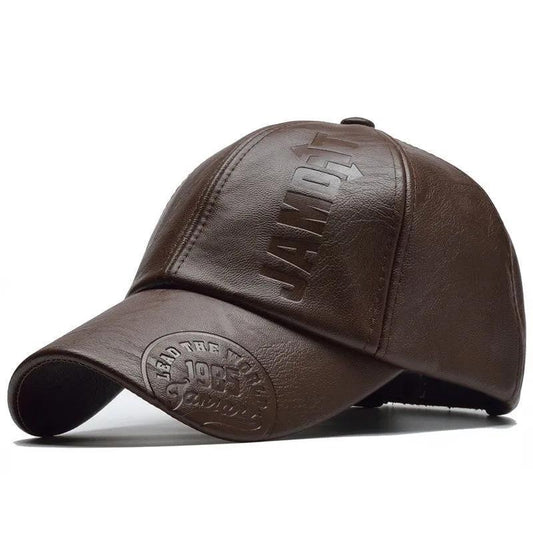 Pu Leather Baseball Cap Embossed Stencil Letters Men's Outdoor Peaked Cap Casual Warm Hat Waterproof Breathable Baseball Cap