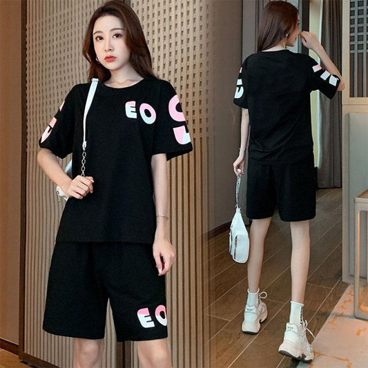 Casual Sports Suit Women's Printed Loose Fashion Summer Short-sleeved Shorts Running Clothes Two-piece Tide