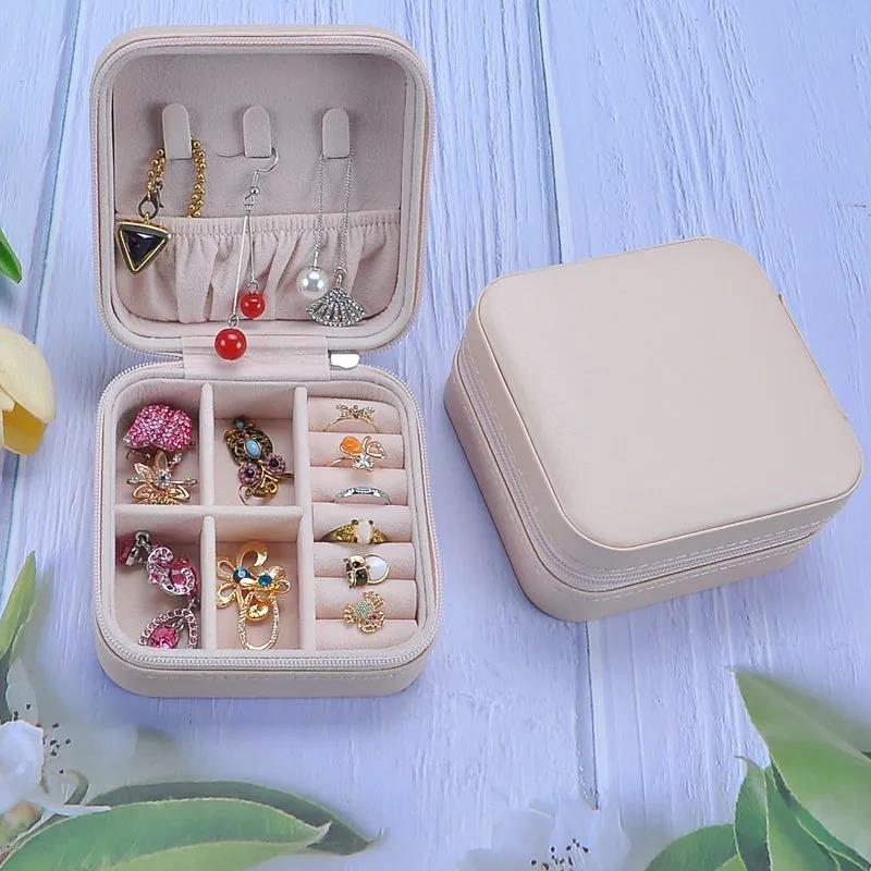 Jewelry Box Women Waterproof Leather Candy Color Portable Small Delicate Stud Earrings Ring Necklace Jewelry Storage Box