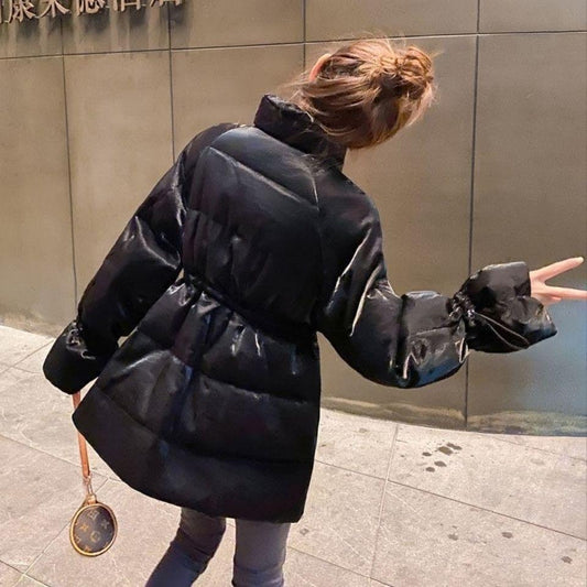 Women's Down Jacket Bright Face Down Jacket Mid-length Waist Princess Sleeve Jacket Women