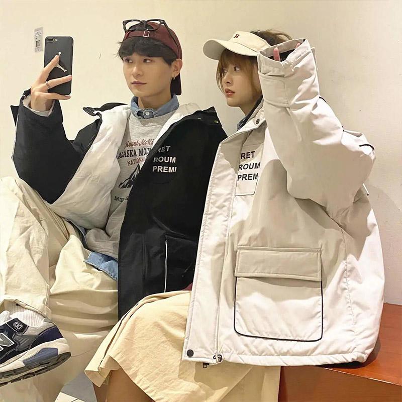 Cotton Jacket Boys Handsome Trendy Brand Printed Hooded Jackets Korean Version of Loose Casual Winter Clothes Student Couple Thick Cotton Coat