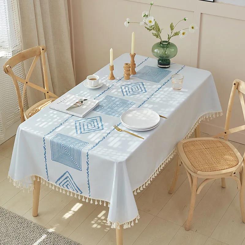 Waterproof and Oil-proof Table Cloth Rectangular Household Living Room Cotton and Linen Tablecloth