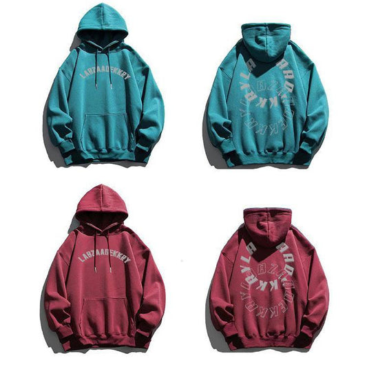 Couple's Sweater Ring Letter Printing Women's Spring and Autumn Solid Color Long-sleeved Pullover Sweatshirts Loose Couple's Top Casual Hooded Sweater