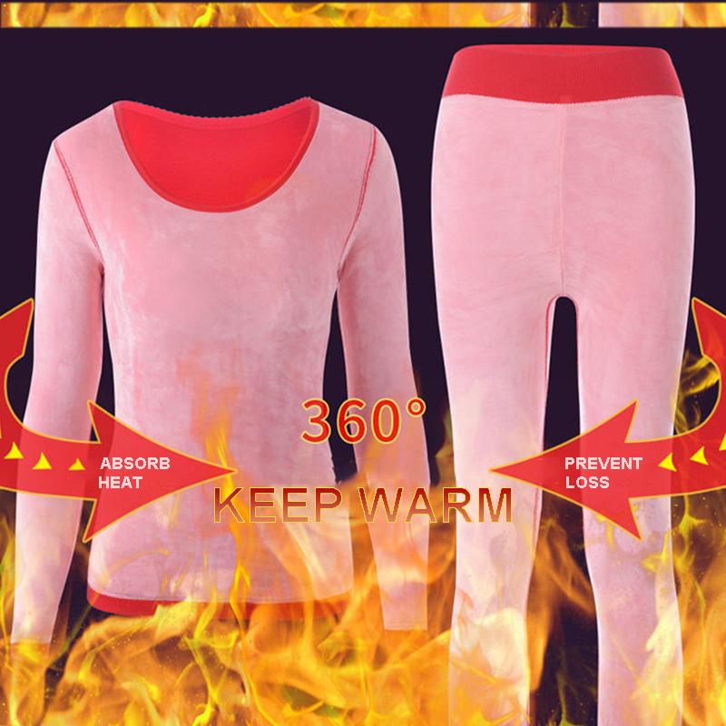 Thermal Underwear Women's Thickening and Velvet Suit Tight-fitting Body Students Autumn Clothes Long Trousers Youth Winter Cotton Sweater