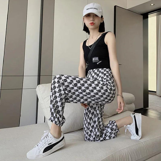 Letter Printing Spring and Summer New Style Trousers Women's Loose Sweatpants Casual Trousers Tie Feet Handsome Hong Kong Style