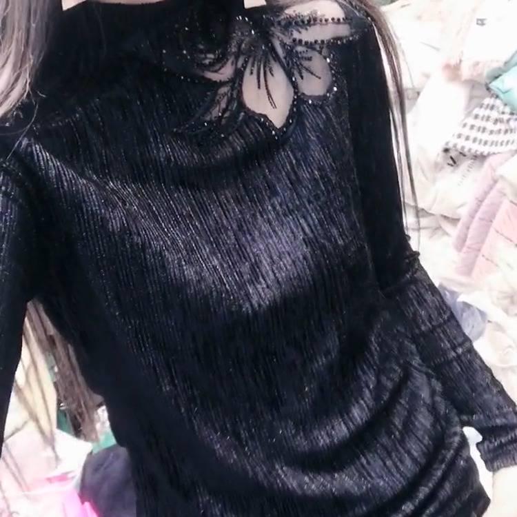 Winter Female T-shirt Bright Silk Stitching Women Half-high Collar Bottoming Shirt Women Fashion