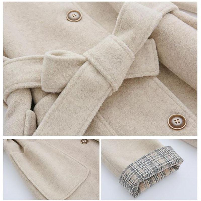 Hepburn Style Woolen Coat Women's Mid-length Korean Coat with Cotton Thickened Autumn and Winter Woolen Coat