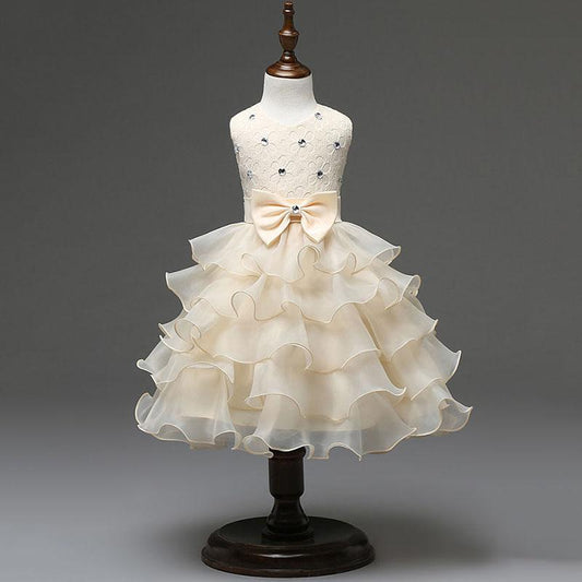 Girls Sleeveless Puffy Princess Dress Children's Wedding Dress Show Dress Bow Girls Cake Dress Sweet Waist A-line Skirt