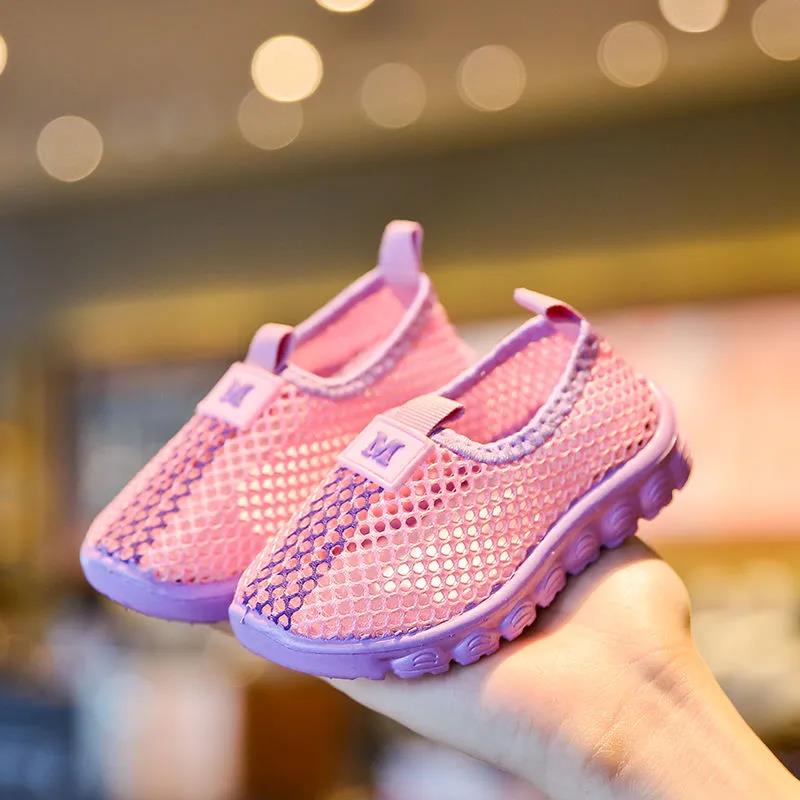 Summer Boys and Girls Flat Shoes Children's Soft Sole Casual Light Shoes Anti-slip Solid Color Hollow Out Mesh Sport Shoes