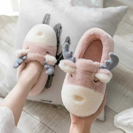 Winter Cotton Slippers Bag with Plush Home Lovers Thick-soled Indoor Warm Wool Slippers