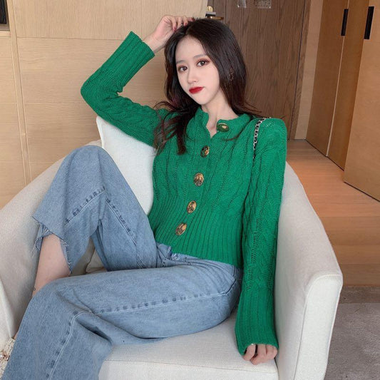 Autumn Small Fragrance Cardigan Top Loose Short Knitted Sweater Women's Slim Jacket