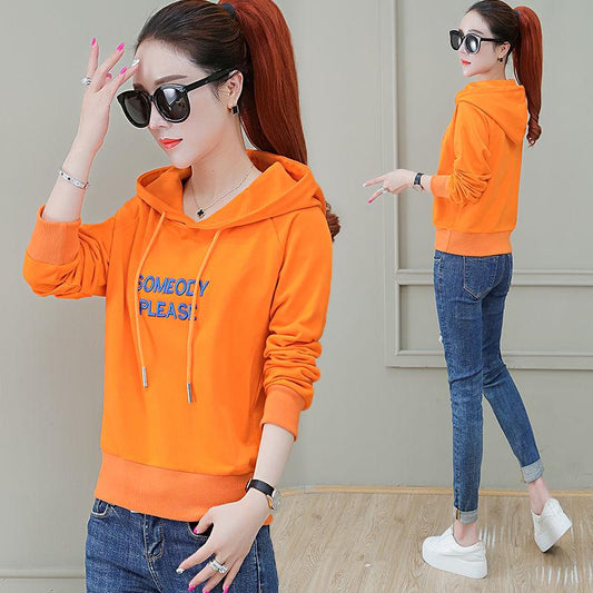 Hooded Short Cotton Sweater Spring and Autumn Pullover Loose Coat Fashionable Casual Blouse