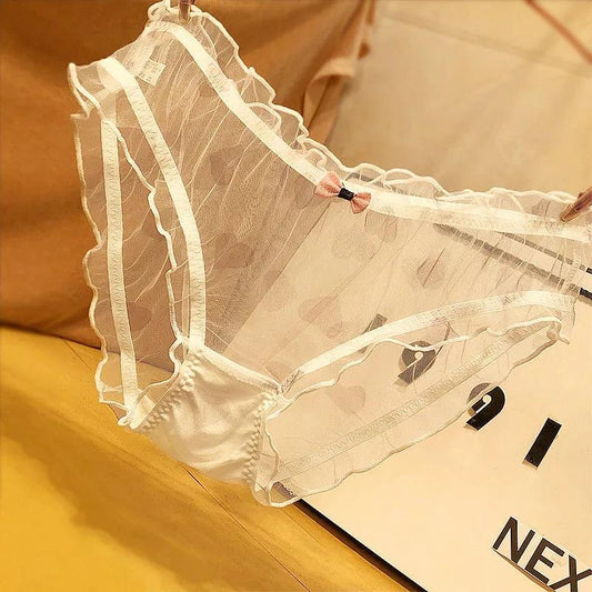 3PCS Japanese Sexy Girl Lace Panties Ultra-thin Transparent See-through Briefs Temptation Low-waisted Bottoms Mesh Hollow Out Underwear Shorts