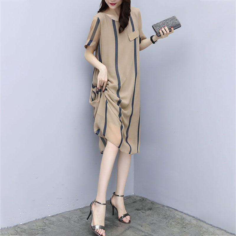 Stripe Loose Style Women Short Sleeves Dresses Vestidos Vintage Maxi Dress Dresses