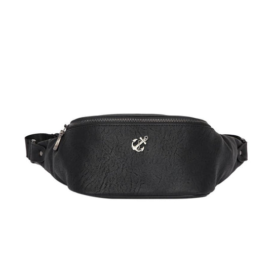Casual Waist Bag Black Leather Rivet Chest Bag Mobile Phone Bag Outdoor Sports Shoulder Bag