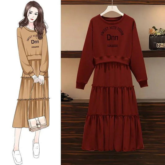 Fake Two-piece Sweater Stitching Dress Plus Size Women's Korean Style Loose Dress