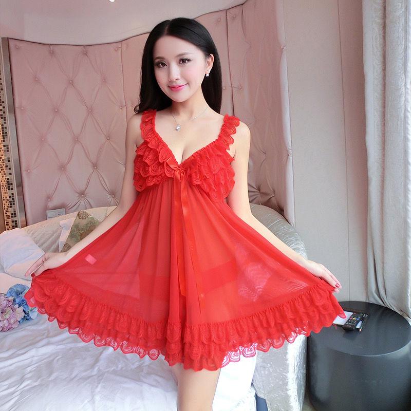 Women's Sexy Lace Pajama Summer Ladies Mesh Lace Sexy Nightdress Plus Size Nightdress