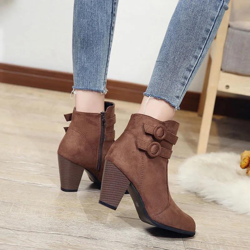 Martin Boots Women's Winter Thick Heel Large Women's Shoes Short Tube Women's Shoes Warm Snow Boots Women Fashion Zipper Boots