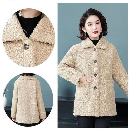 Fashion Ladies Lapel Lamb Velvet Jacket Winter Long Large Size Button Jacket Thick Warm Long-sleeved Cardigan Jacket
