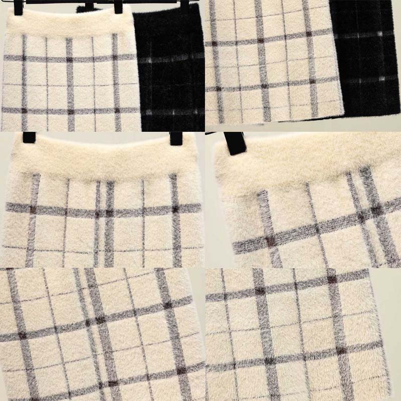 Women's Autumn and Winter Fashion Imitation Mink Velvet Bag Hip Skirt Large Size High Waist Knitted Skirt Mid-length Slim Printed Skirt