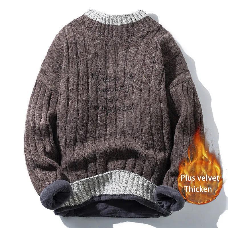 Autumn and Winter Sweater Half Turtleneck Knit Bottoming Shirt for Men Plus Velvet Padded Pullover