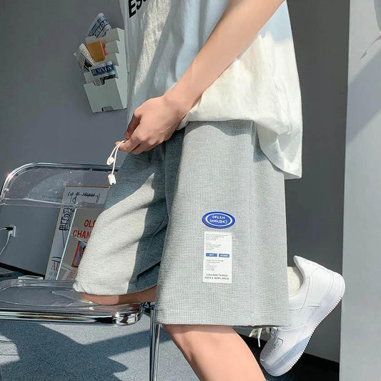 Unisex Summer Shorts Casual Breathable Loose Sports Five Pants Waist Drawstring Embroidery Design Outer Wear Shorts