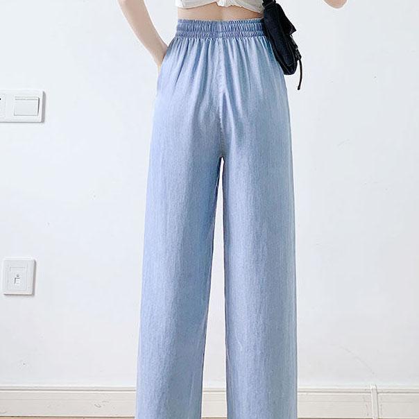 Women Summer Thin Solid Color Wide Leg Pants Female High Waist Straight Tube Denim Loose Ice Casual Pants