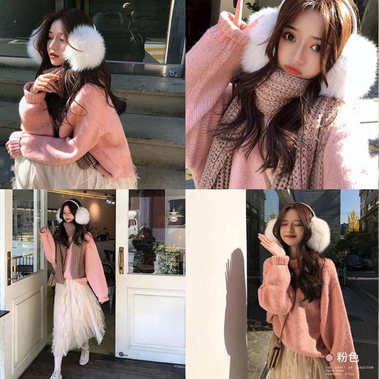 Girly Loose Solid Color Sweater Loose Skin-friendly Crew Neck Bottoming Knitwear ThickenTop