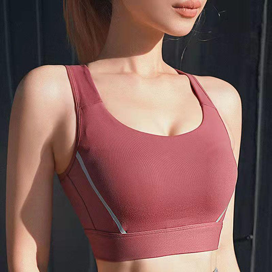 Women's Running Fitness Bra Yoga Underwear Sports Bra Mesh Beauty Back Breathable and Quick-drying Shockproof One-piece Sports Underwear Gym Vest