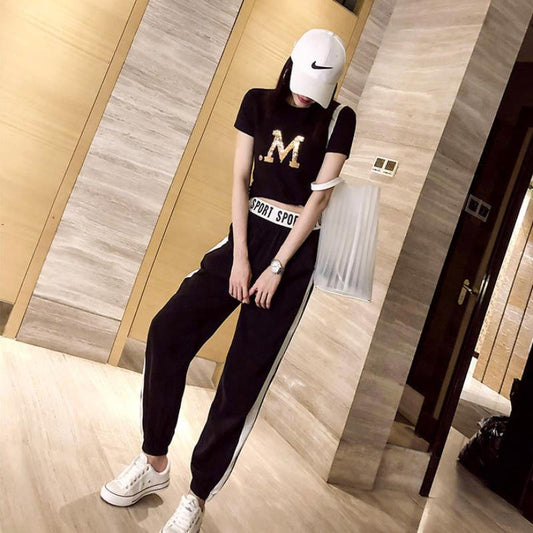 Fashion Slim Ins Spring and Summer Casual Sports Bottoming Nine-point Pants Female Korean Students Loose