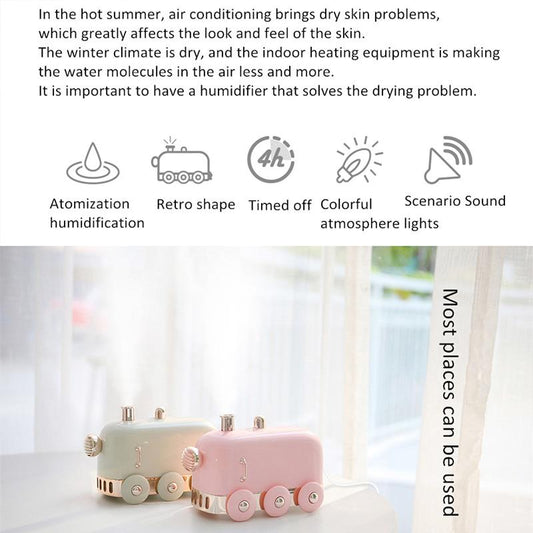 300ml Ultrasonic Humidifier Retro Mini Train USB Aroma Air Diffuser Essential Oil Mist Maker Fogger With Color LED Light