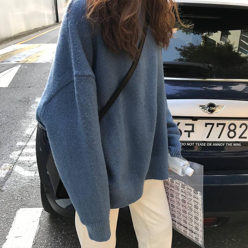 Autumn Winter Pullover Solid Color Sweater Female Students Loose Bottoming Shirt Sweaters