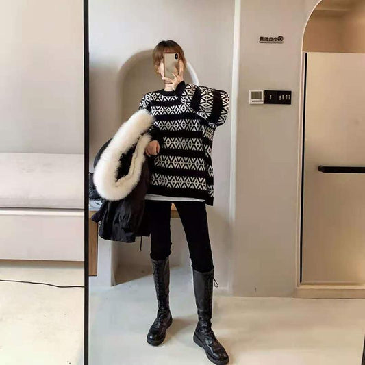 Autumn Winter Round Neck Pullover Long Sleeve Loose Casual Fashion Thickening Base All-match Women's Knitted Sweater