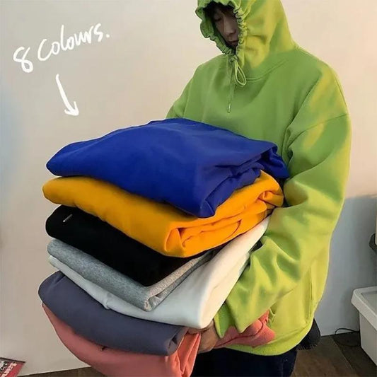 Hooded Sweater Men's Hooded Loose Wild Autumn and Winter Pullover Sweater Hong Kong Style Solid Color Plus Velvet Thick Knitwear Hoodie Sweatshirts