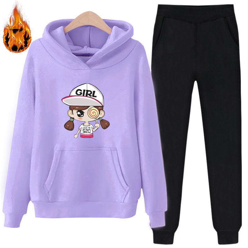 3D Printed Two-piece Casual Plus Fleece Hooded Long-sleeved Hoodie Women's Loose Casual Two-piece Suit Comfortable and Breathable