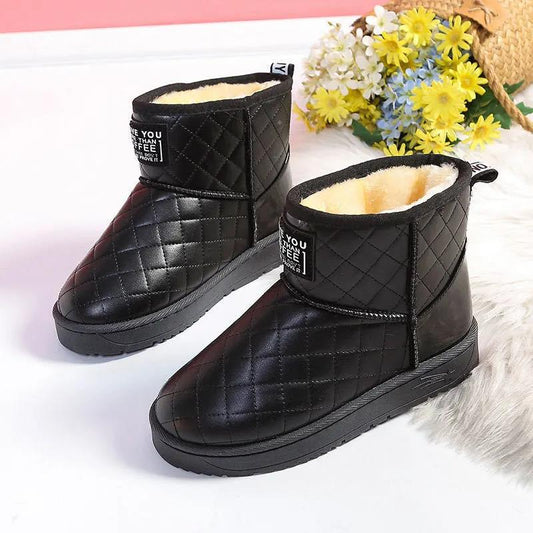Snow Boots Women Winter Plus Velvet Korean Leather Warm All-match Flat-bottomed Lightweight Non-slip Boots