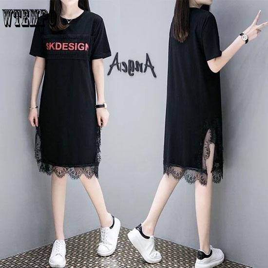 WTEMPO Version Lace Dress 2019 Summer Female Long Paragraph Large Size Loose Short Sleeve Dresses