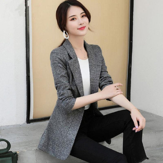 Plaid Blazer Single-breasted Suit Jacket for Women Oversized Vintage Outwear Women's Jackets Breathable Thin Suits Versatile Long-sleeved Tops